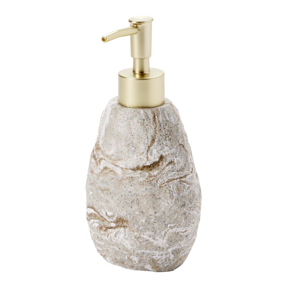 Distributeur de savon effet pierre plastique gris et marron 8,5xH18cm