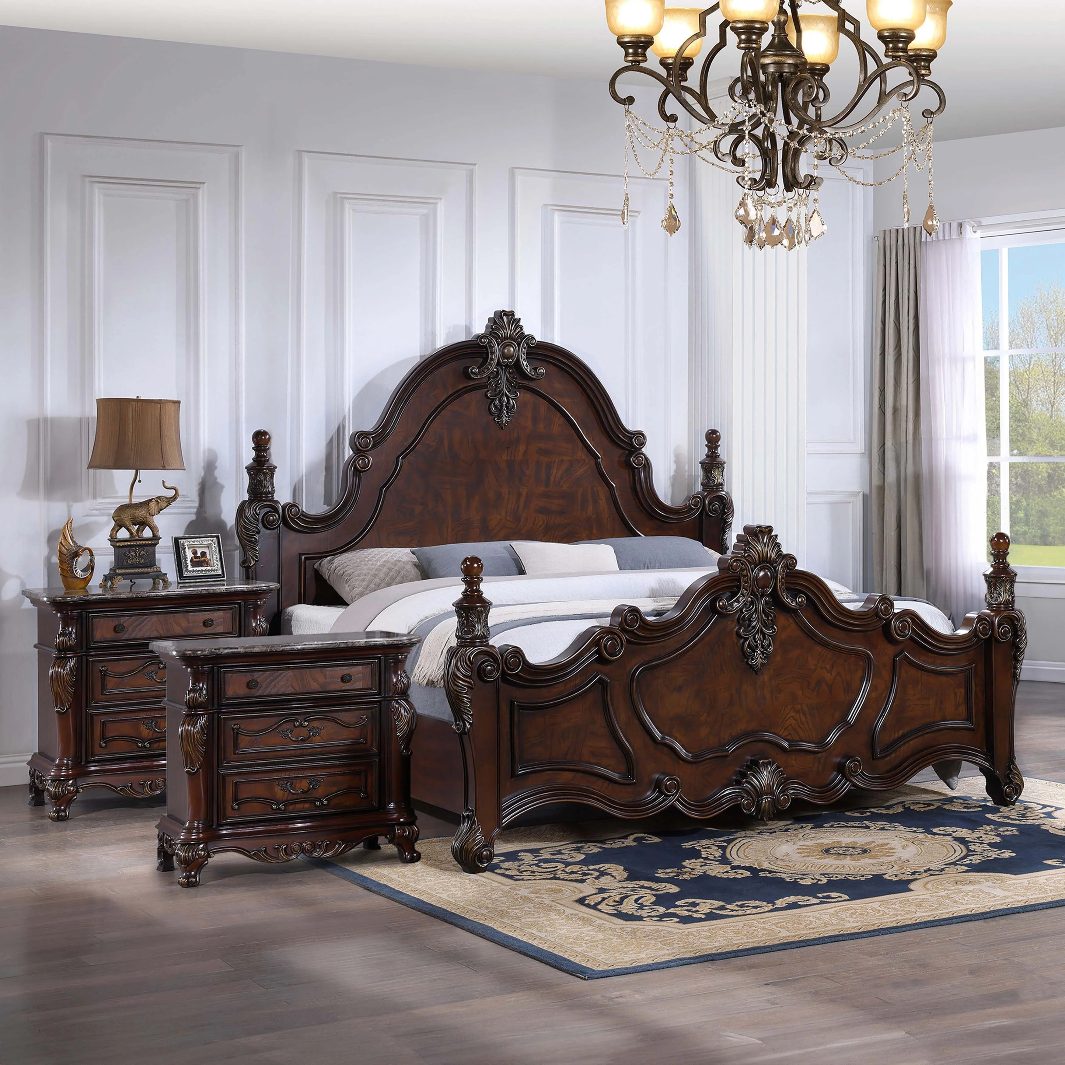 Furniture of America Eugene Traditional 3-Piece Dark Cherry Wood Panel Bedroom Set