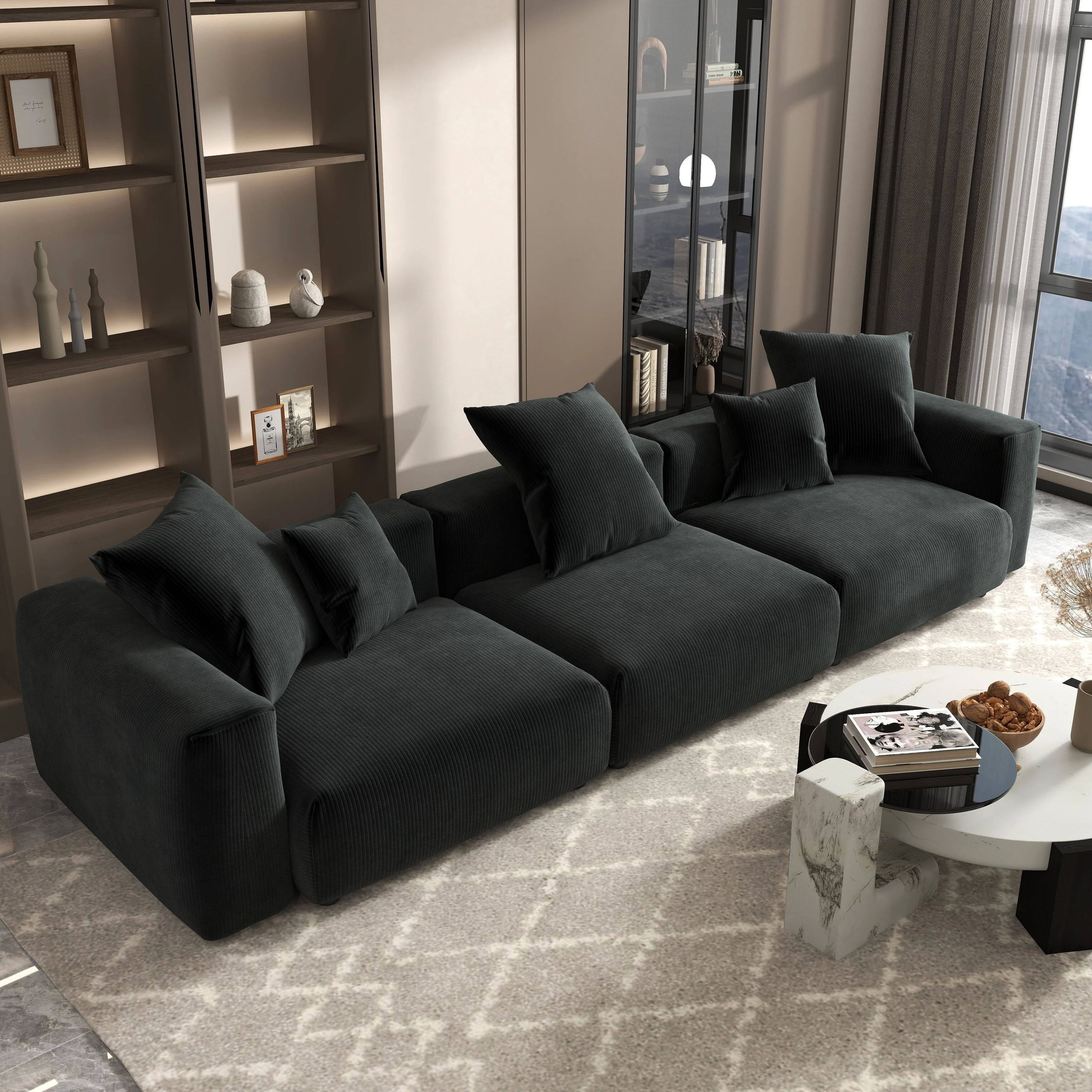 142 Contemporary Corduroy Sectional Sofa Classic Deep Couch