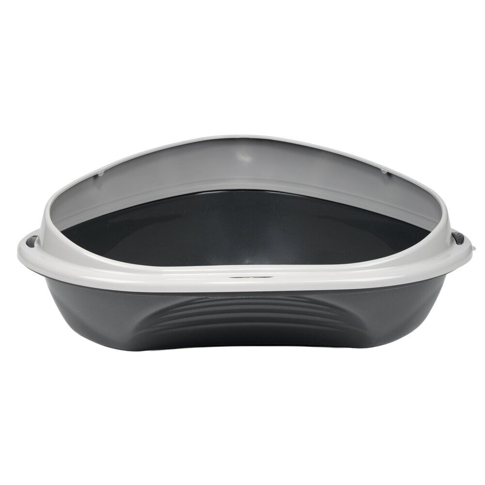 Bac à litière d'angle pour chat plastique noir 49x40xH17,5cm