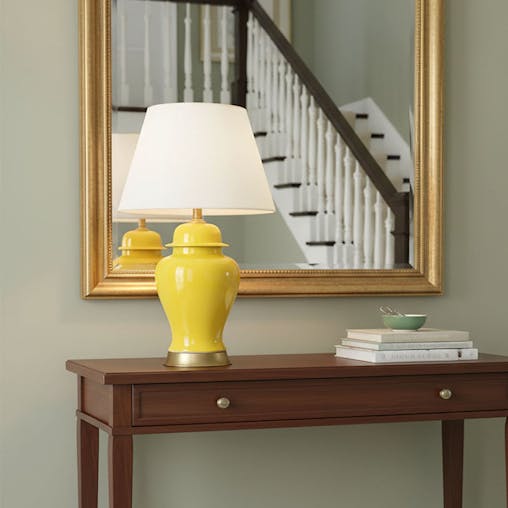 SOGA 2X Oval Ceramic Table Lamp with Gold Metal Base Desk Lamp Yellow