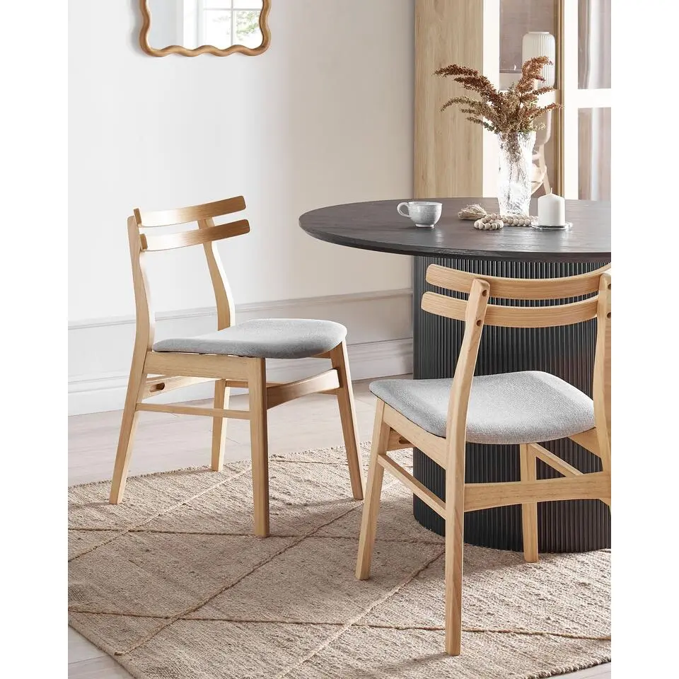 CYNTHIANA - Eetkamerstoel set van 2 - Lichtgrijs - Licht hout/Stof