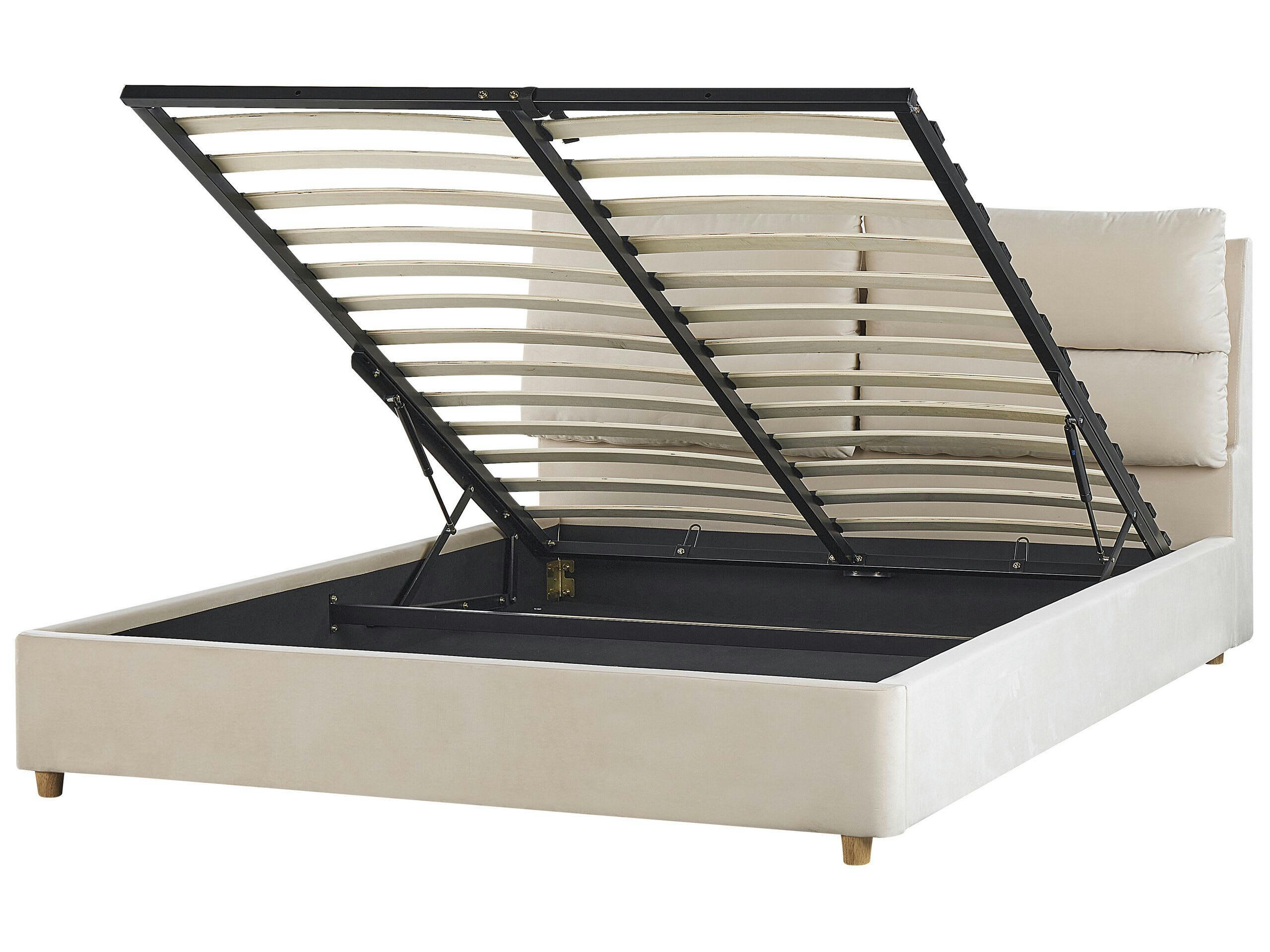 BATILLY - Lit double en tissu beige 160x200