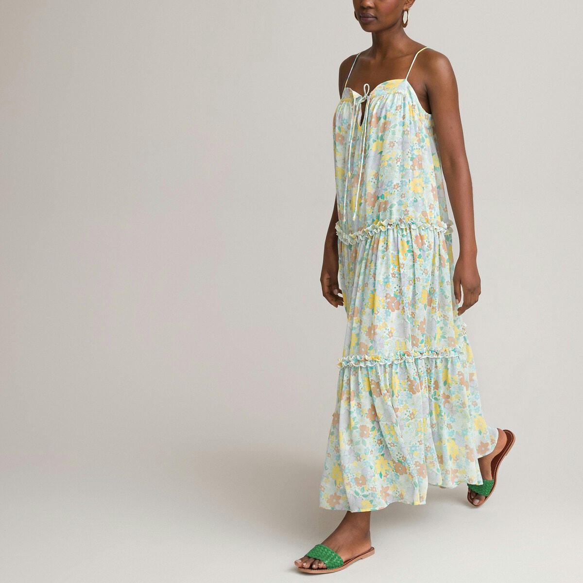 Robe longue fines bretelles imprimé fleuri