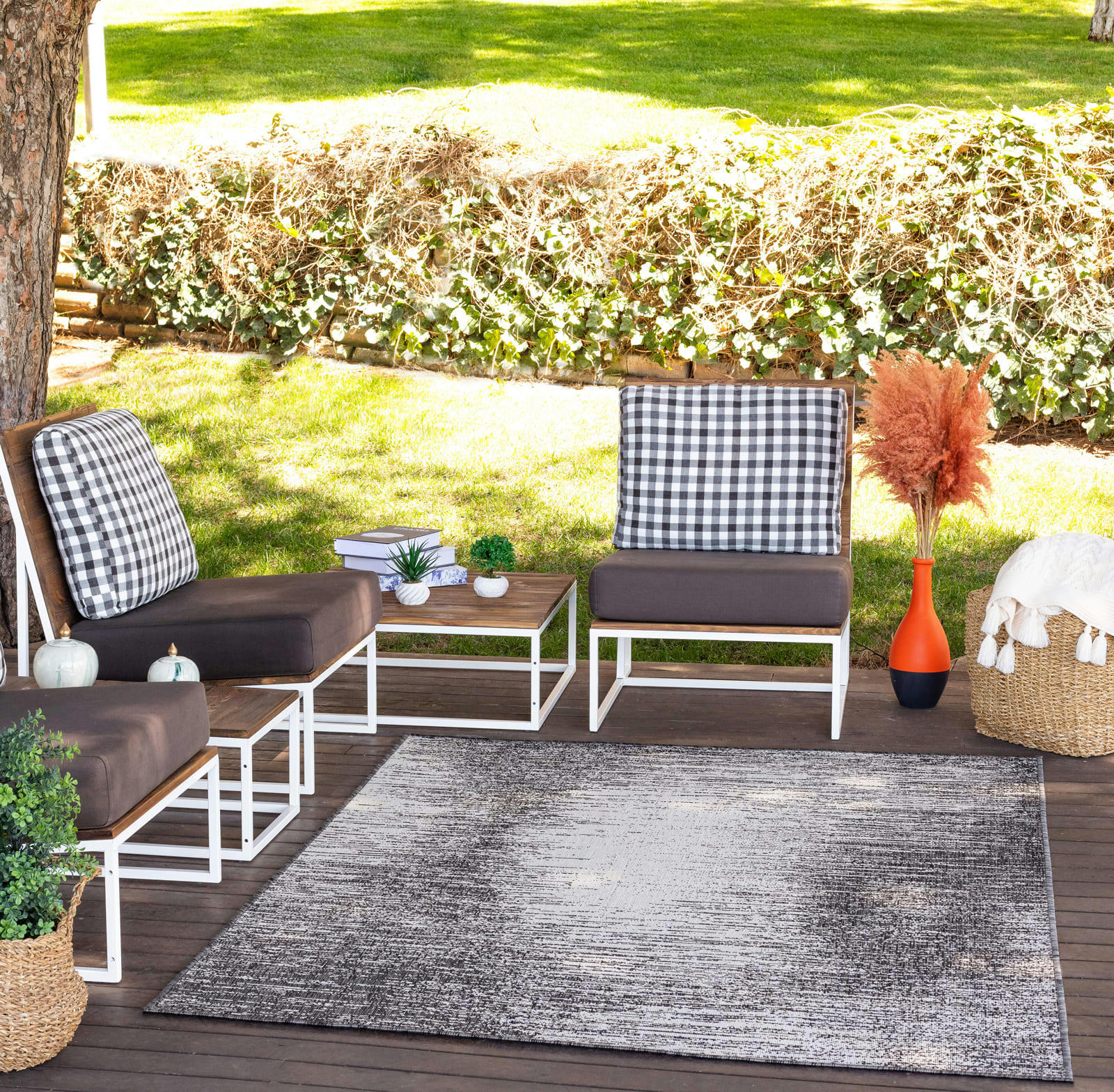 SHELBY - Tapis d'Extérieur/Intérieur Ivoire/Anthracite 120x170