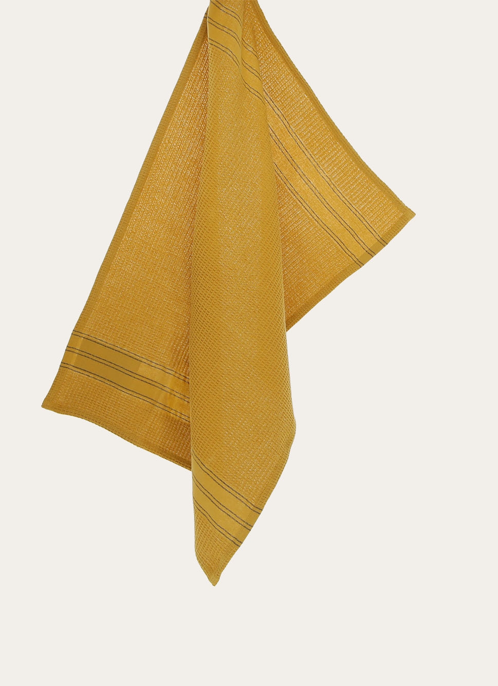 TORCHON EN NID D'ABEILLE à RAYURES TABAC