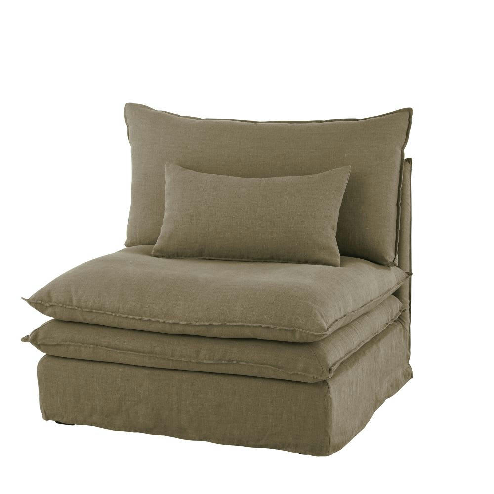 Pompei - Chauffeuse pour canapé modulable en lin vert kaki