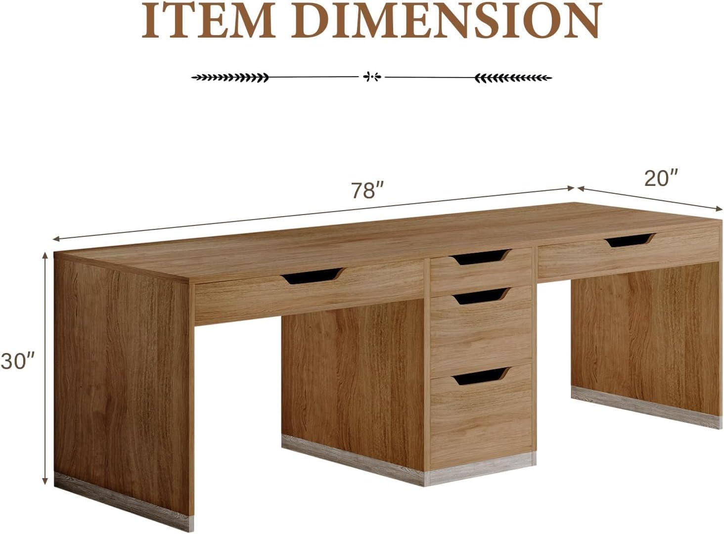 Two Person Desk with 5 Drawers, Double Desk with Storage for 2 People, 78 Inch Extra Long Computer Desk Workstation with File Drawer for Home Office, Brown