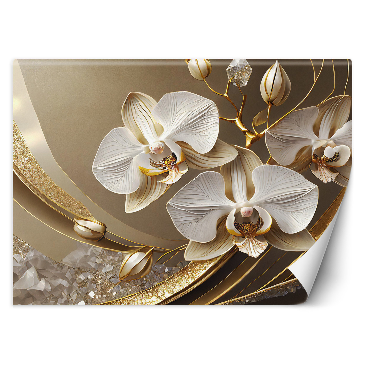 Feeby Fototapeta, Złota Orchidea Kwiat 3D 150x105