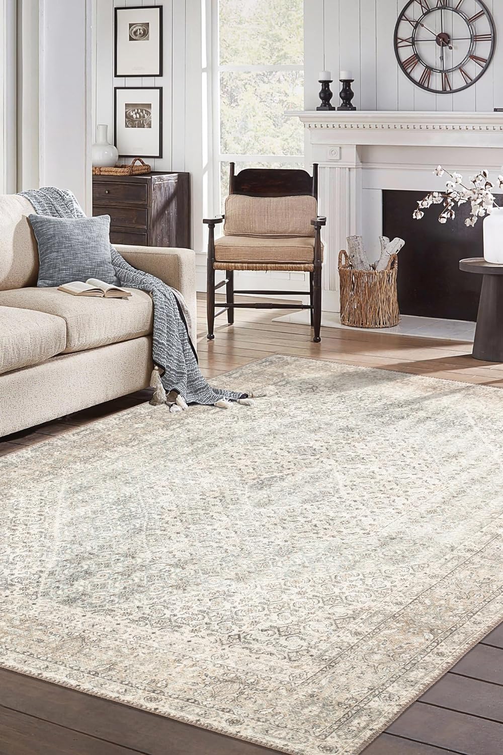 Keen Home Design 10x14 Rug - Machine Washable Area Rug with Non-Slip Backing, Ideal for Living Room, Dining Room, Bedroom - Vintage, Easy Clean, Durable, Low Pile Rug - (9'7 x 14')