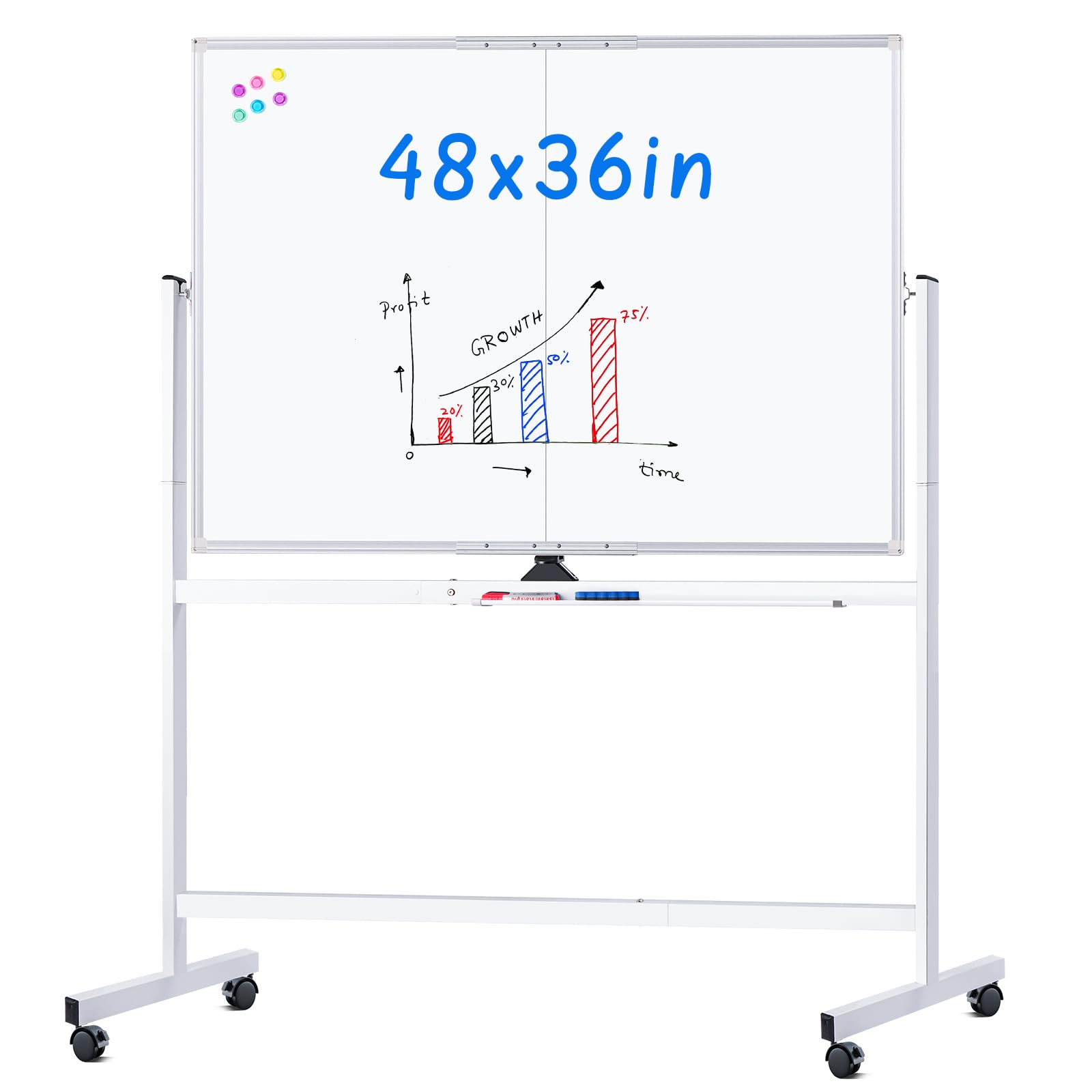 MAXTEK Rolling Whiteboard 48x36 Double-Sided Magnetic Board