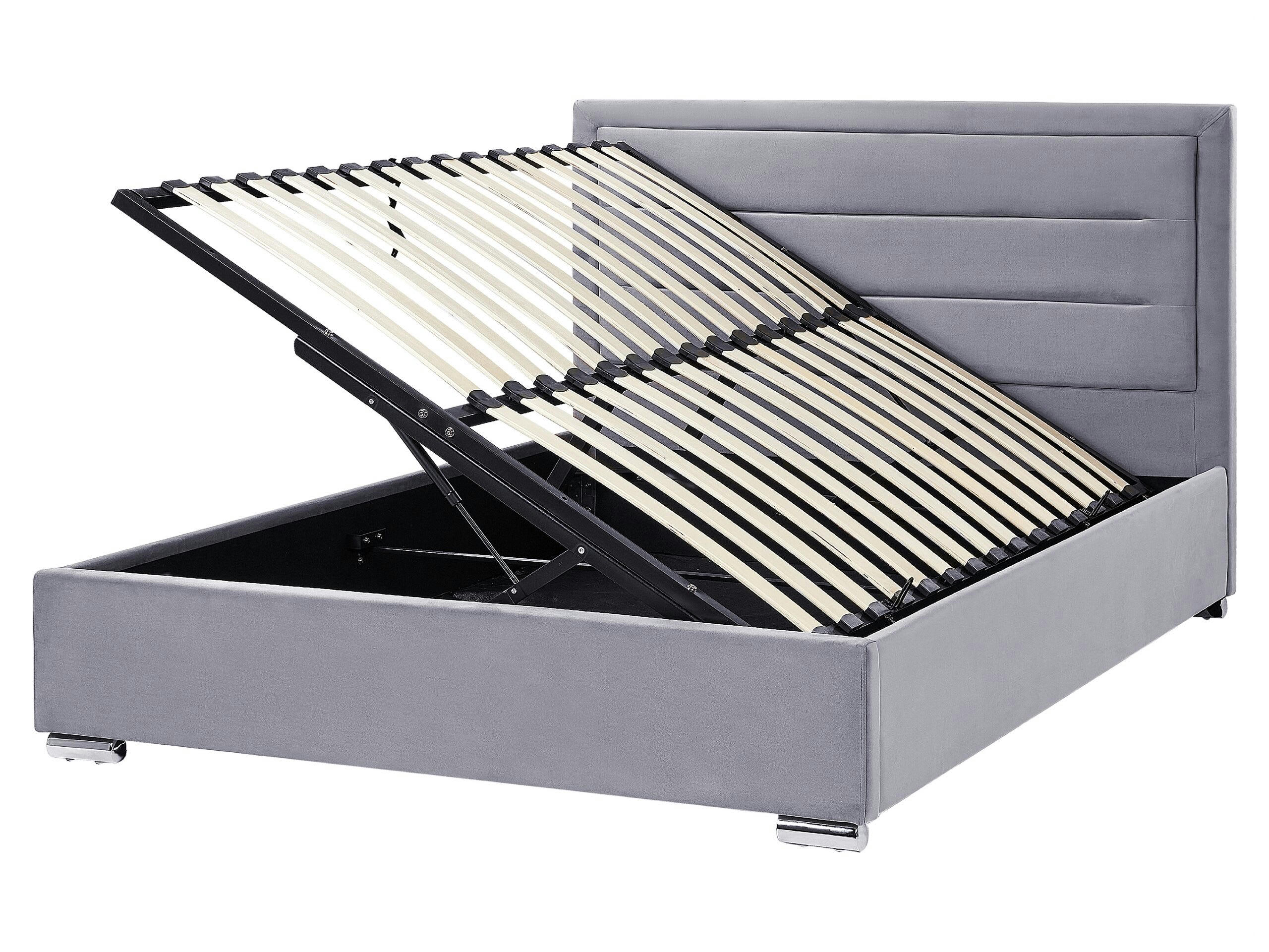 ROUEN - Lit double en tissu gris 160x200