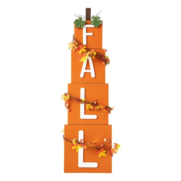 Glitzhome 36"H Wood Stacked "FALL" Rattan Porch Decor