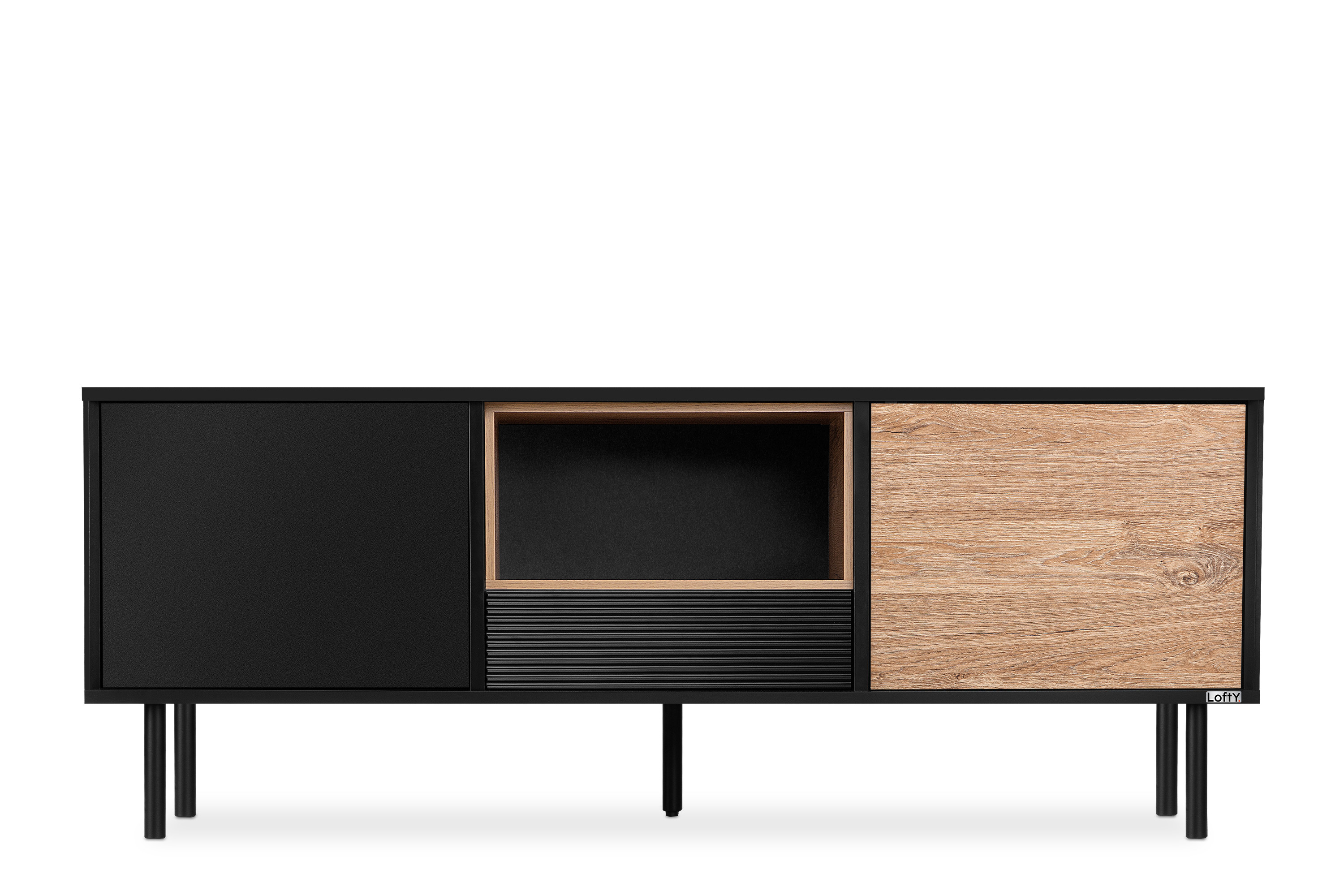 KONSIMO LOFTY Szafka pod telewizor w stylu loft z szufladą i ryflowaniem