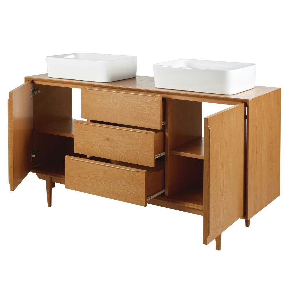 Portobello - Meuble double vasque vintage 2 portes 3 tiroirs