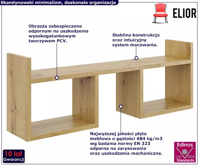 Skandynawska półka ścienna w kolorze dąb artisan - Luvon