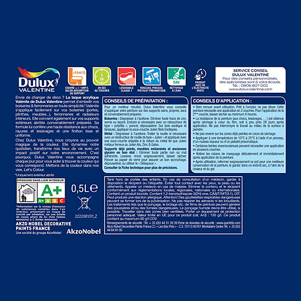 Laque acrylique bleu gris mat velouté Dulux Valentine Valénite 0.5 L