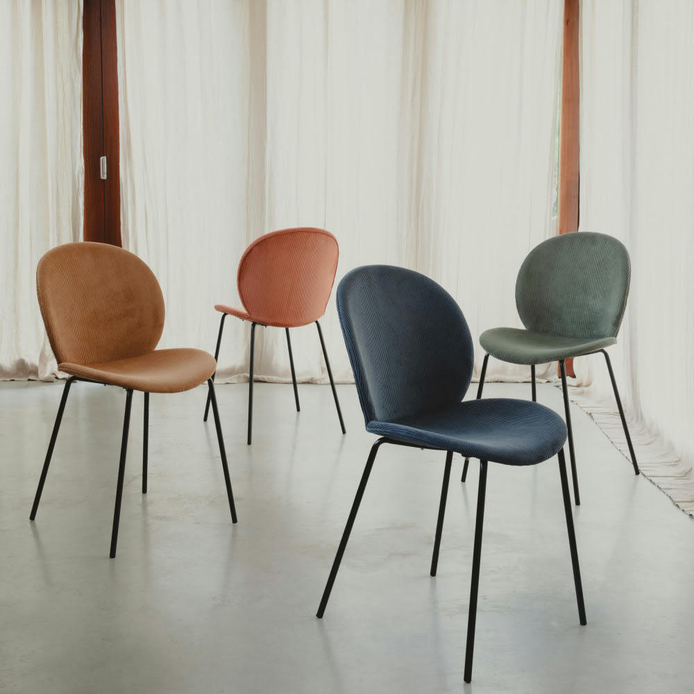 BONNET - Lot de 2 chaises en velours côtelé et métal vert