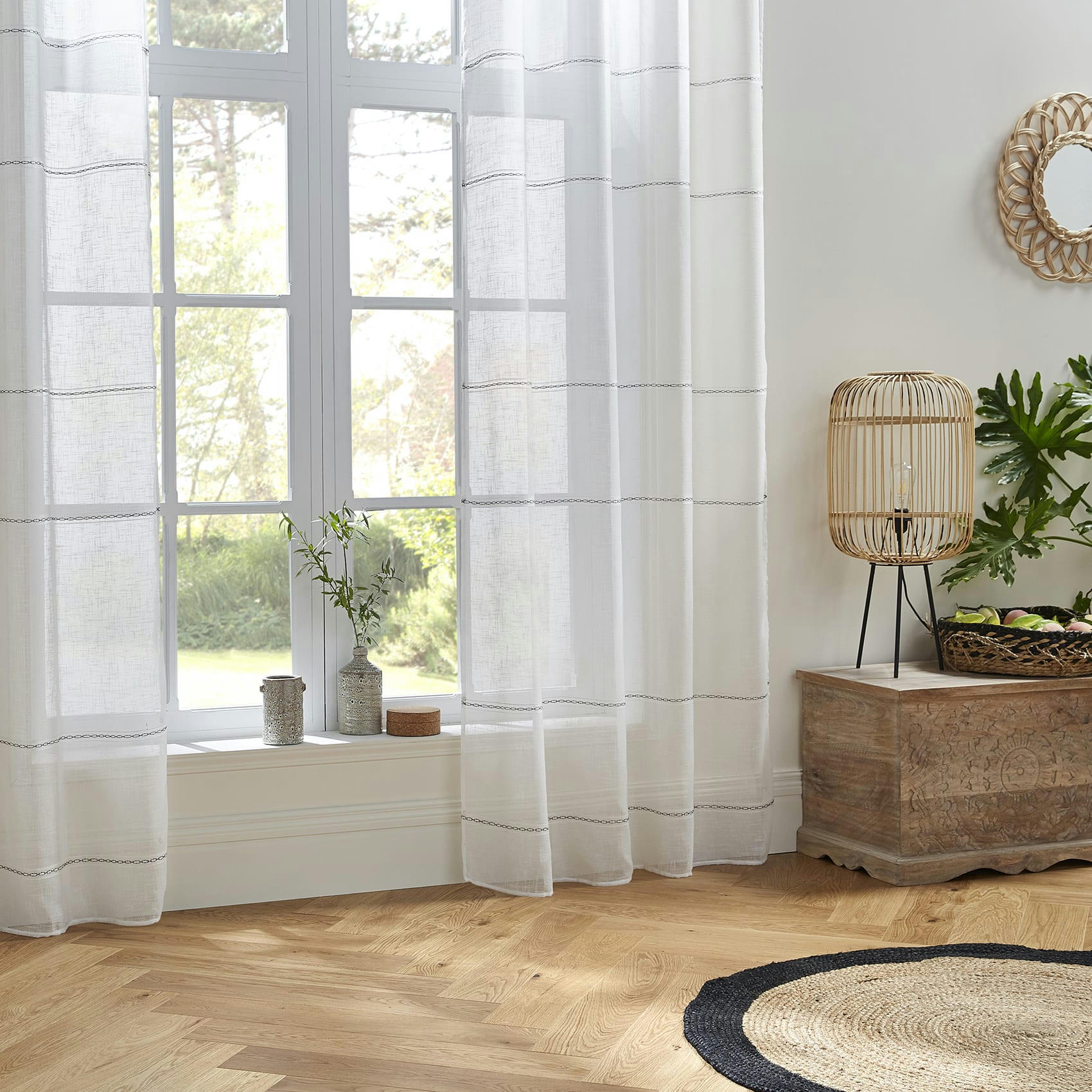 - Voilage avec lignes ajourées polyester blanc 140x240 cm