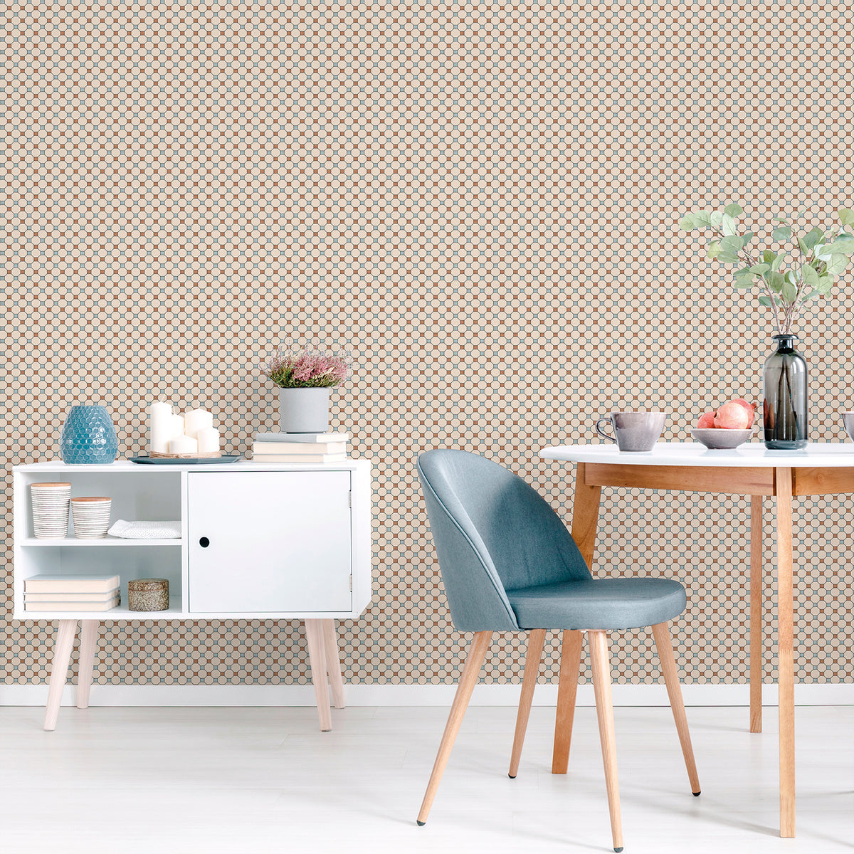 Sanders & Sanders behang ruiten beige, terracotta en blauw - 53 cm x 10 m - 640353