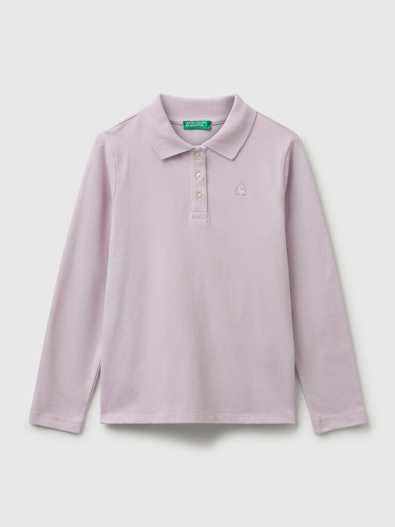 Long sleeve polo in cotton