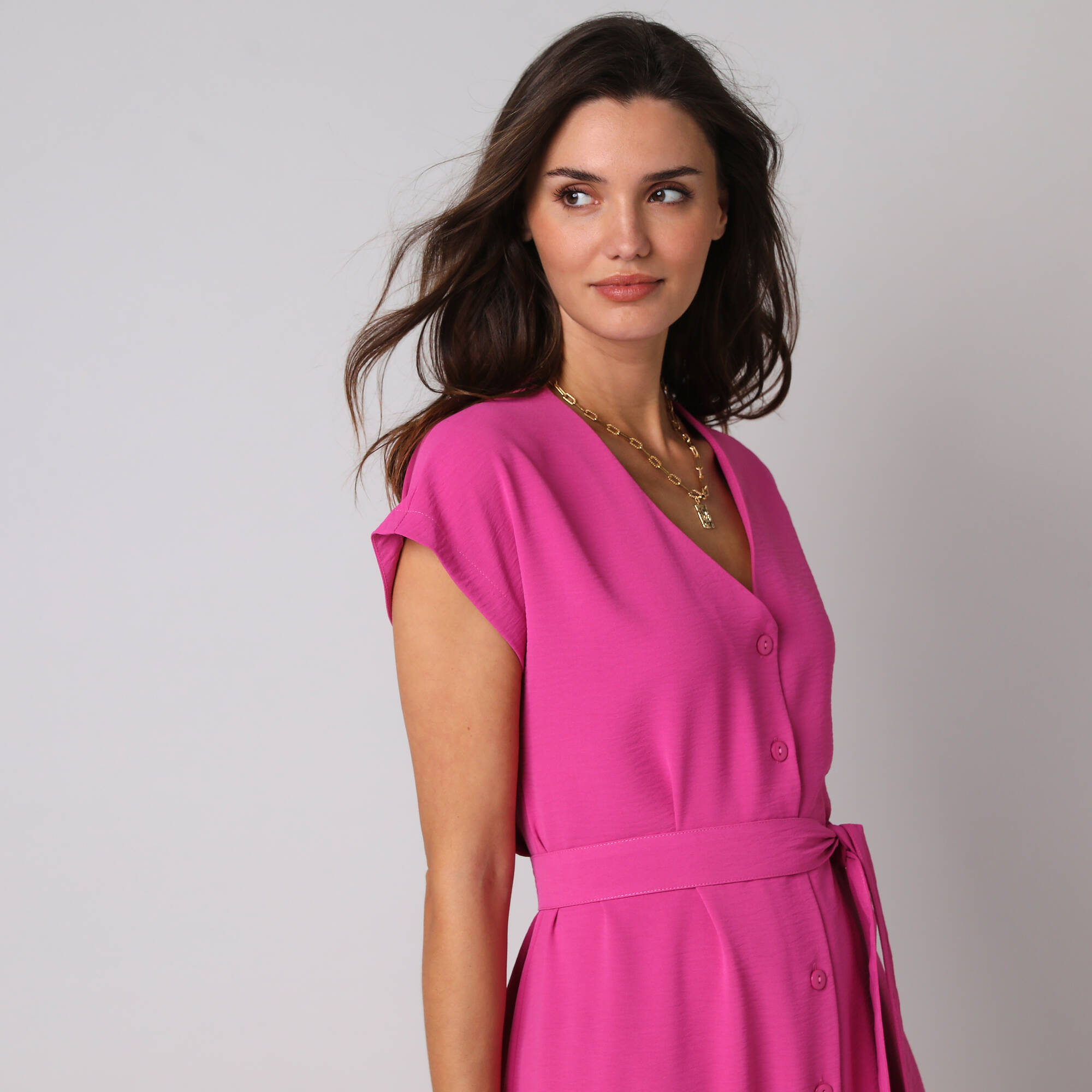Robe longue boutonnée effet froissé naturel