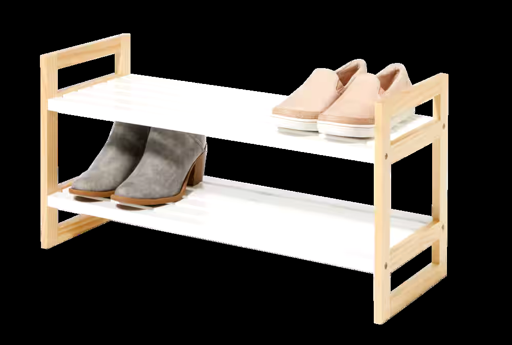 type A Wood Engrained 2-Tier Shoe Rack, Holds up to 6 Pairs of Shoes