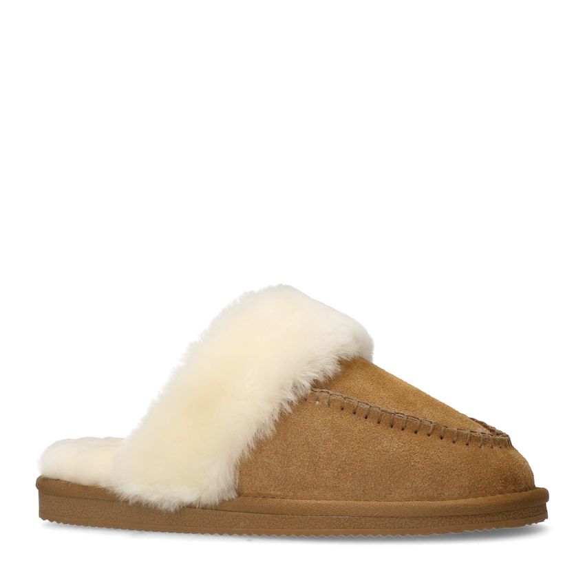 Manfield Cognac suède pantoffels