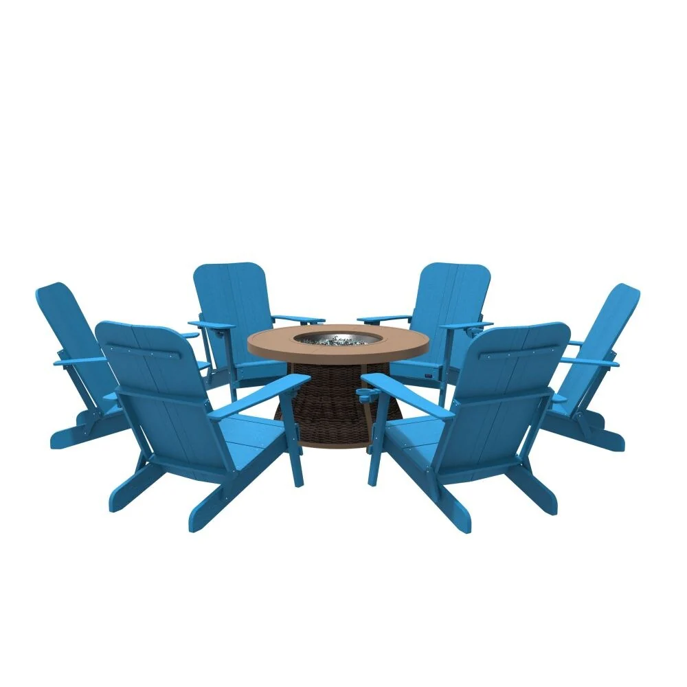 Annabelle Adirondack Chair 7-Piece Chat Set with Fire Pit Table