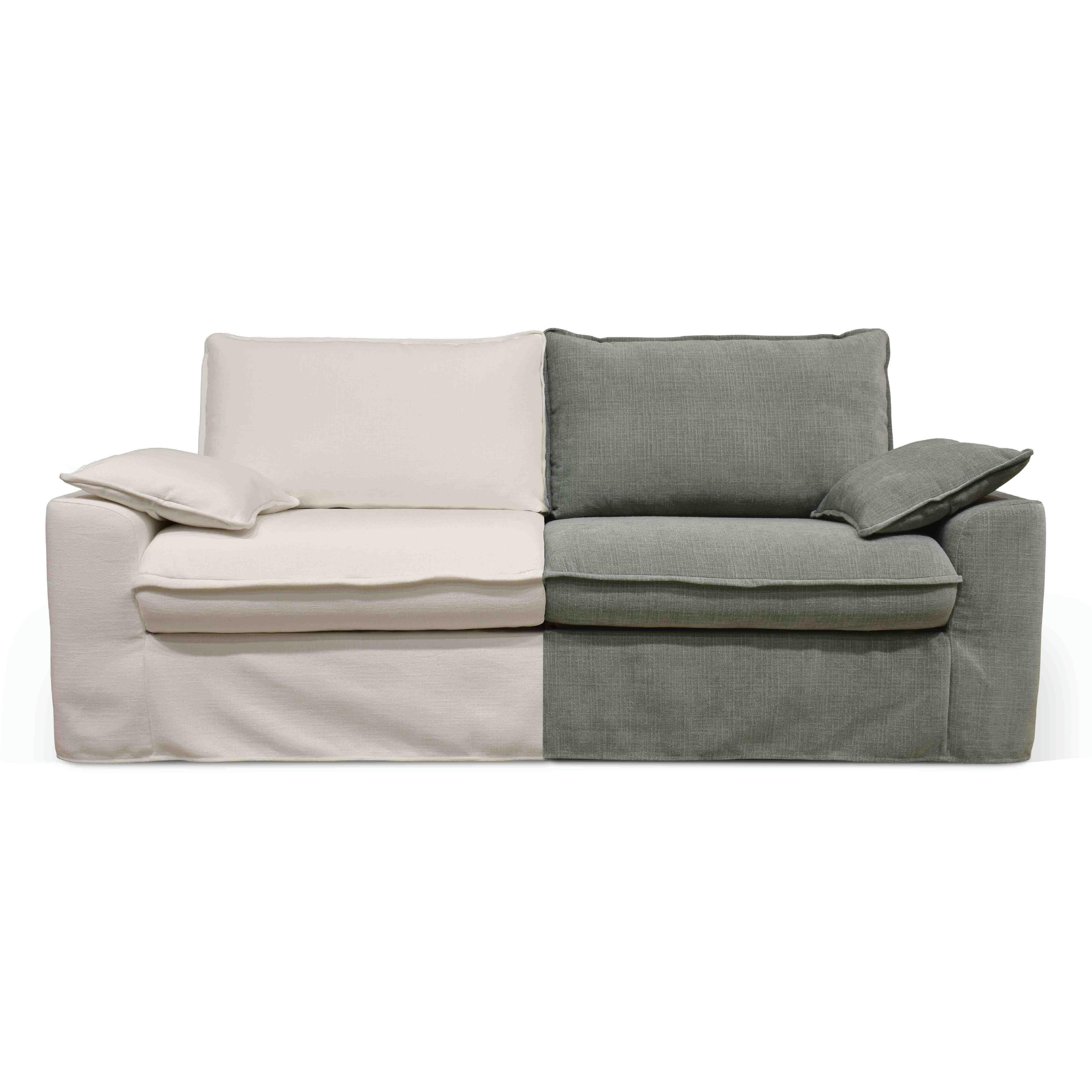 JAROD - Canapé tissu blanc avec une housse supplémentaire texturé vert gris