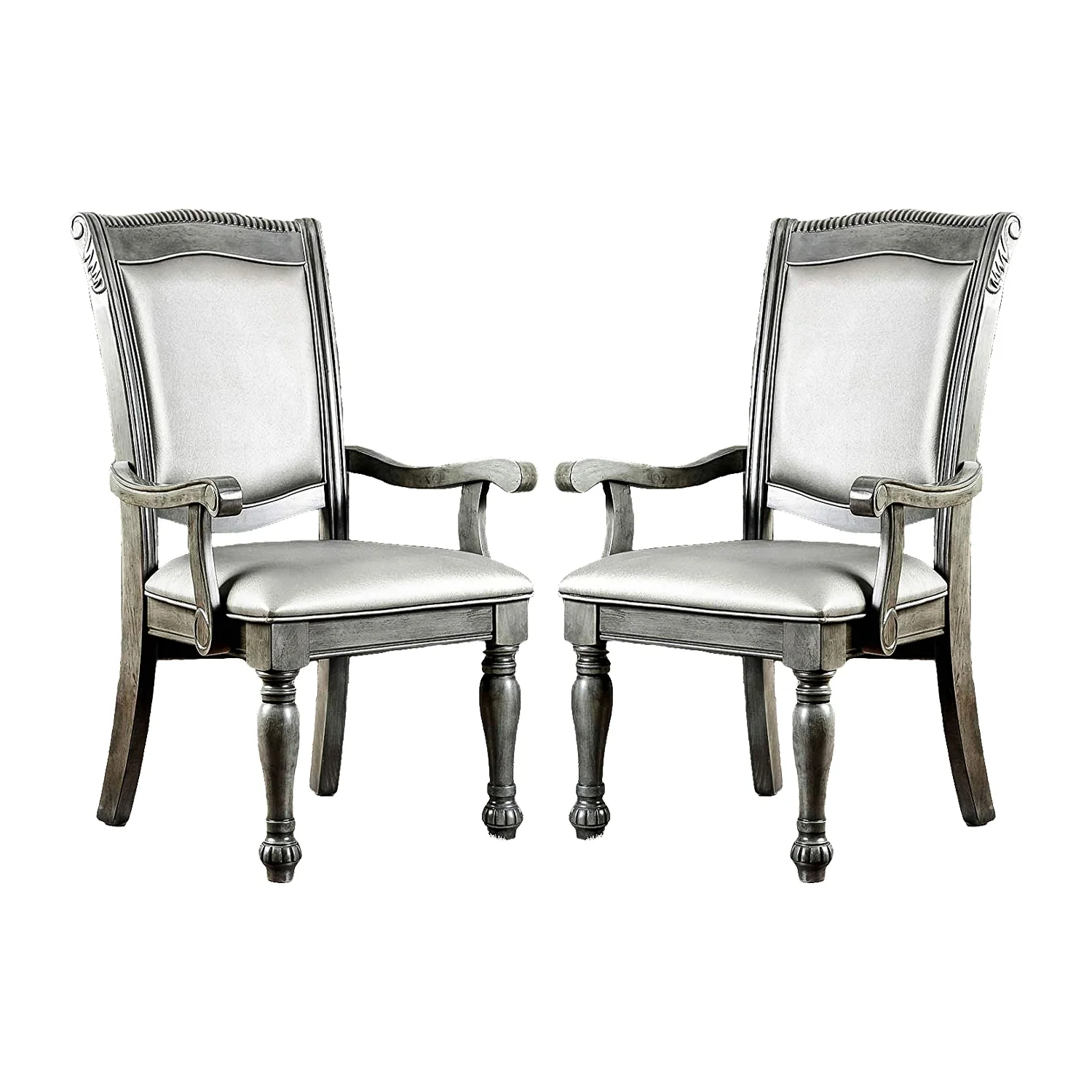Set of 2 Leatherette Arm Chair in Gray and Silver