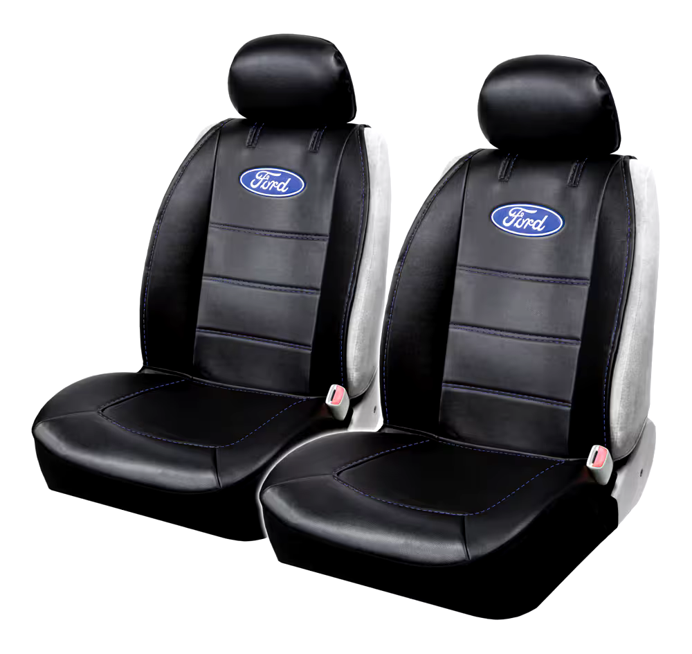 Ford Sideless Vinyl Seat Cover, Black with Blue, 2-pk