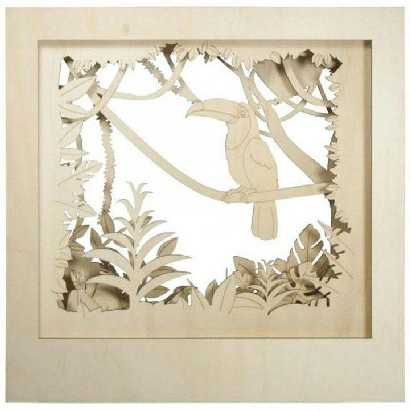TOUCAN - Cadre décoratif en bois XL à motif 3D 53x53x14,5
