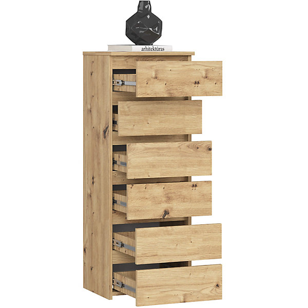 Commode AKORD CL6 Chêne Artisan 40 cm 6 tiroirs façade Chêne Artisan 40x35x109 cm