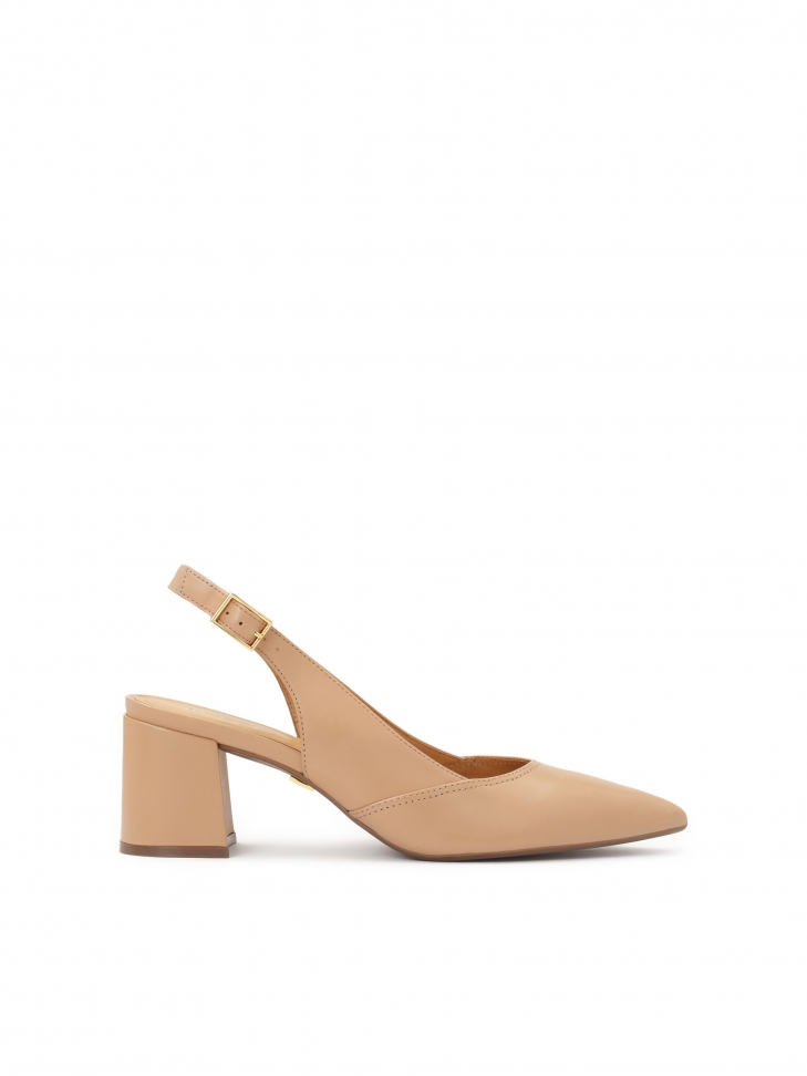 Beige pumps on a comfortable post