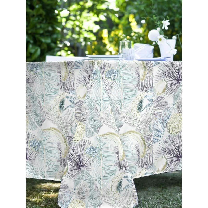 EQUATEUR - Nappe en coton enduit PVC bleu ronde 160 cm