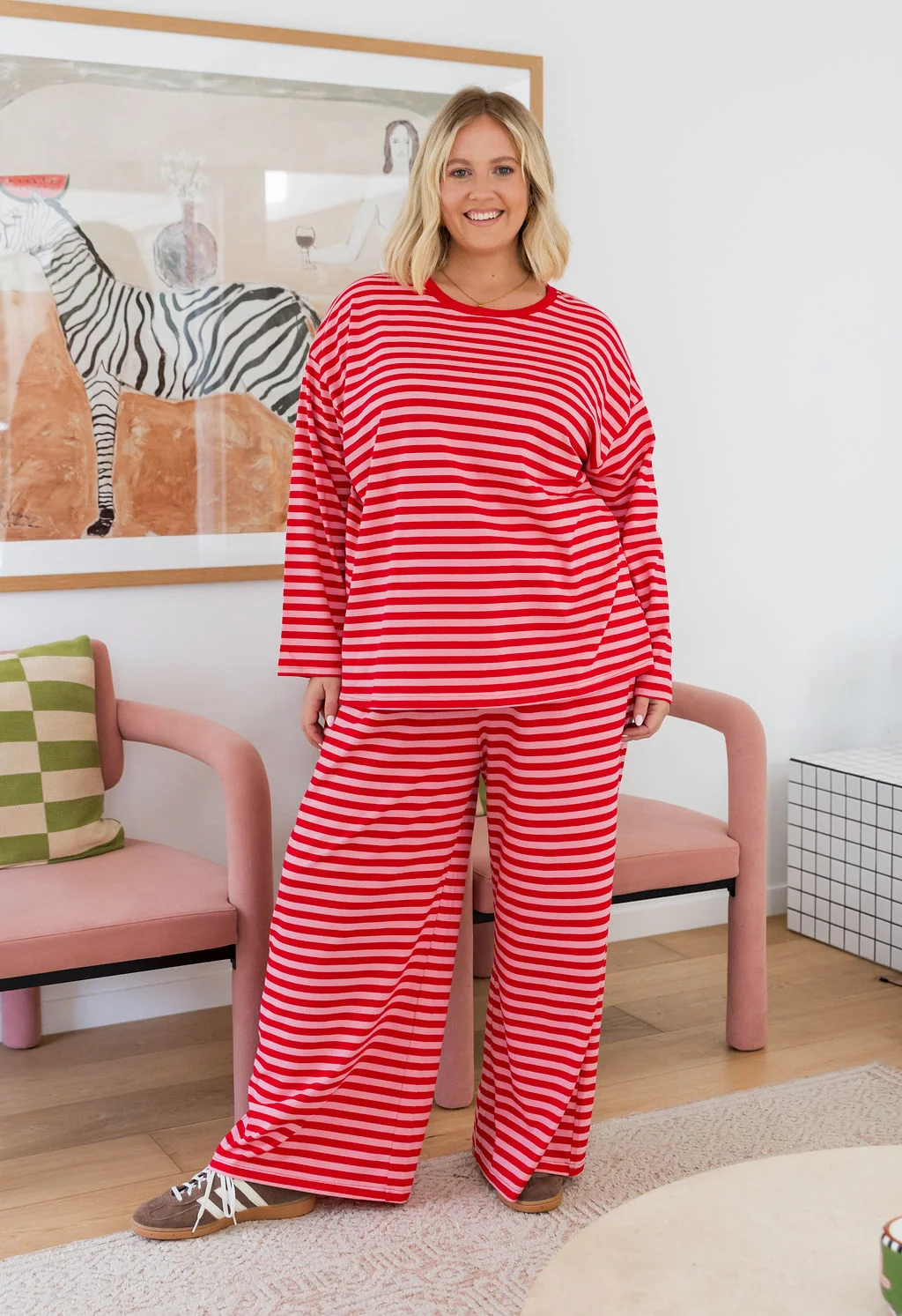 Striped Lounge Pant in Pink/Red