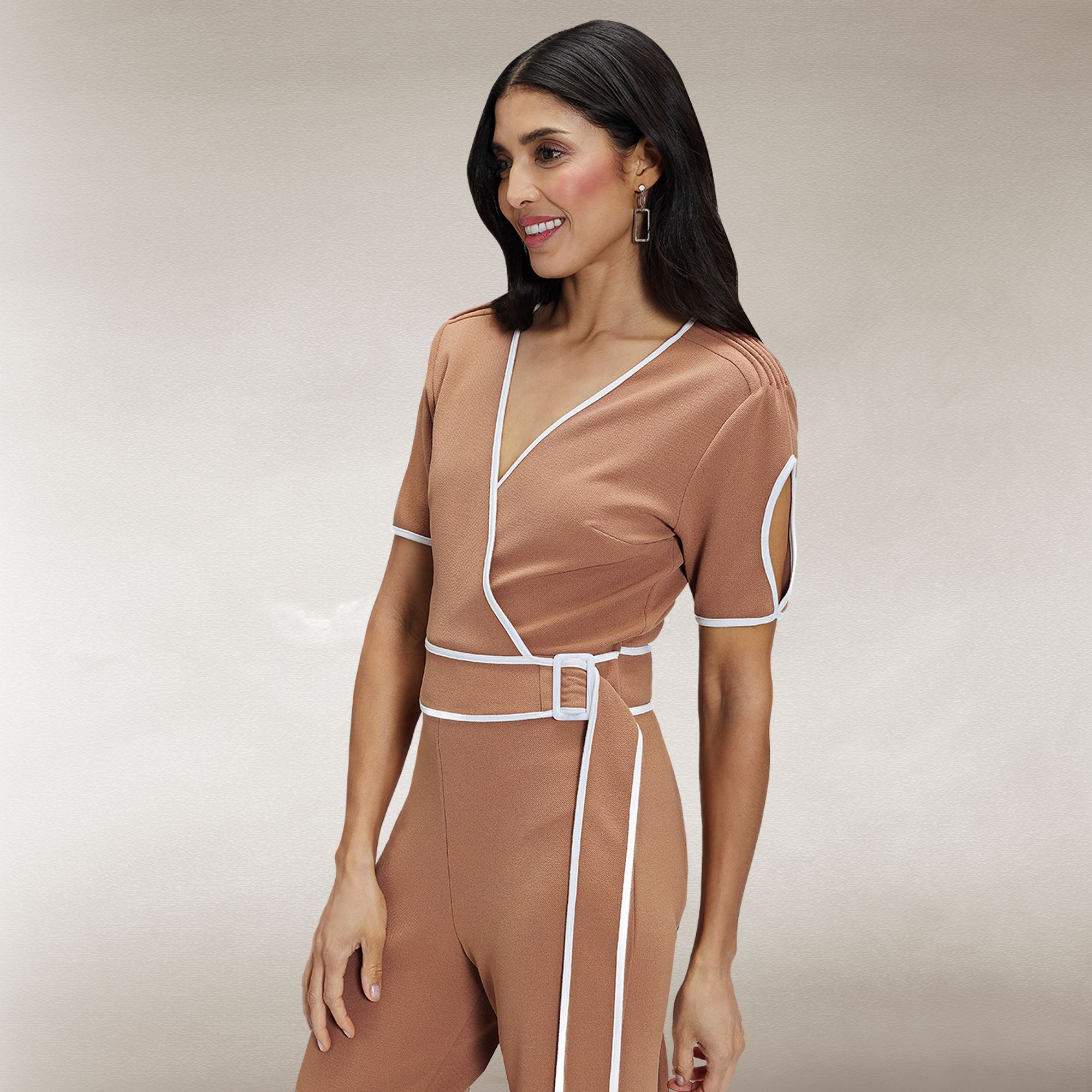 Hot Squash Contrast Piping Detail Jumpsuit