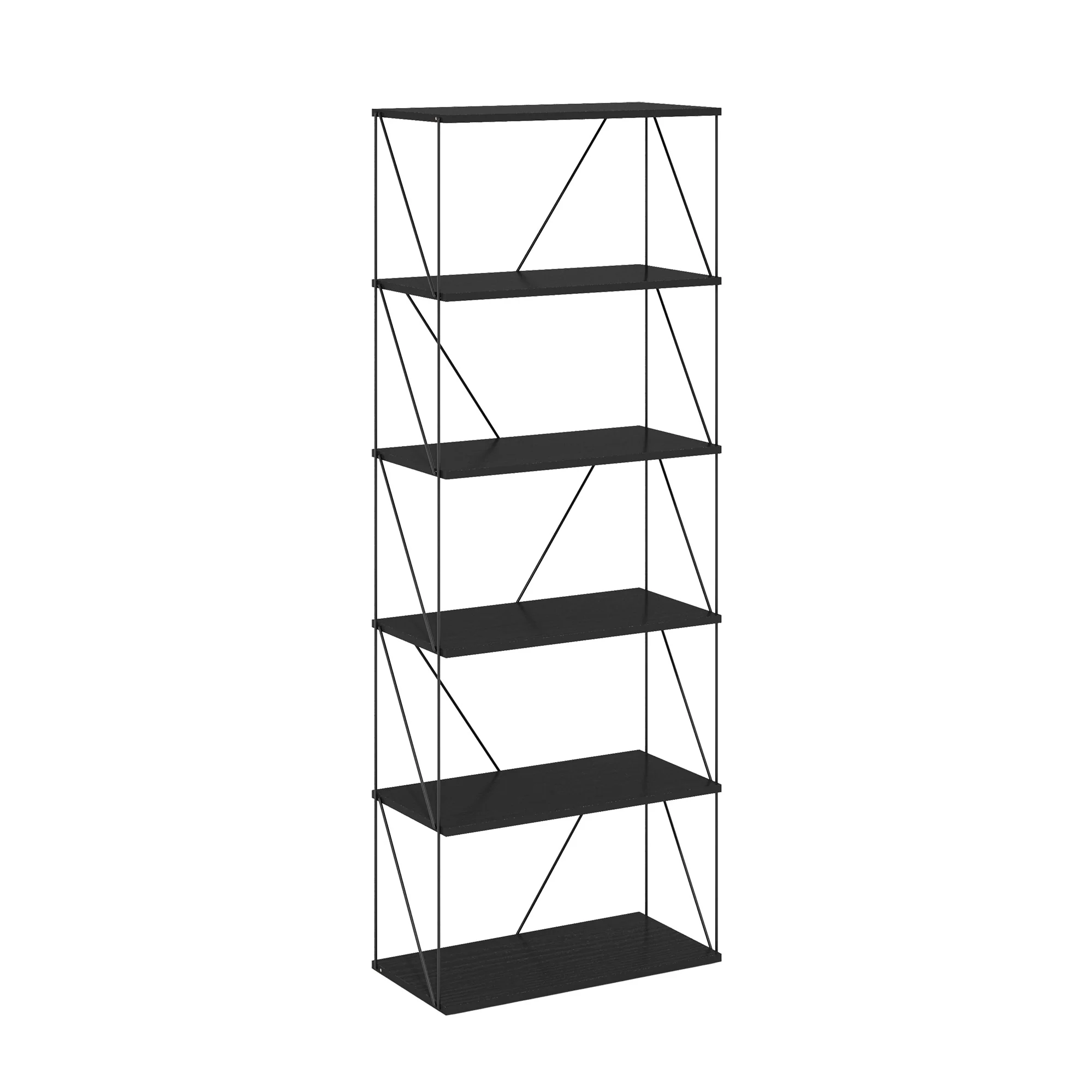 Furinno Rata 6-Tier Industrial Multipurpose Flat Base Shelf Display Rack with Metal Frame, Wide