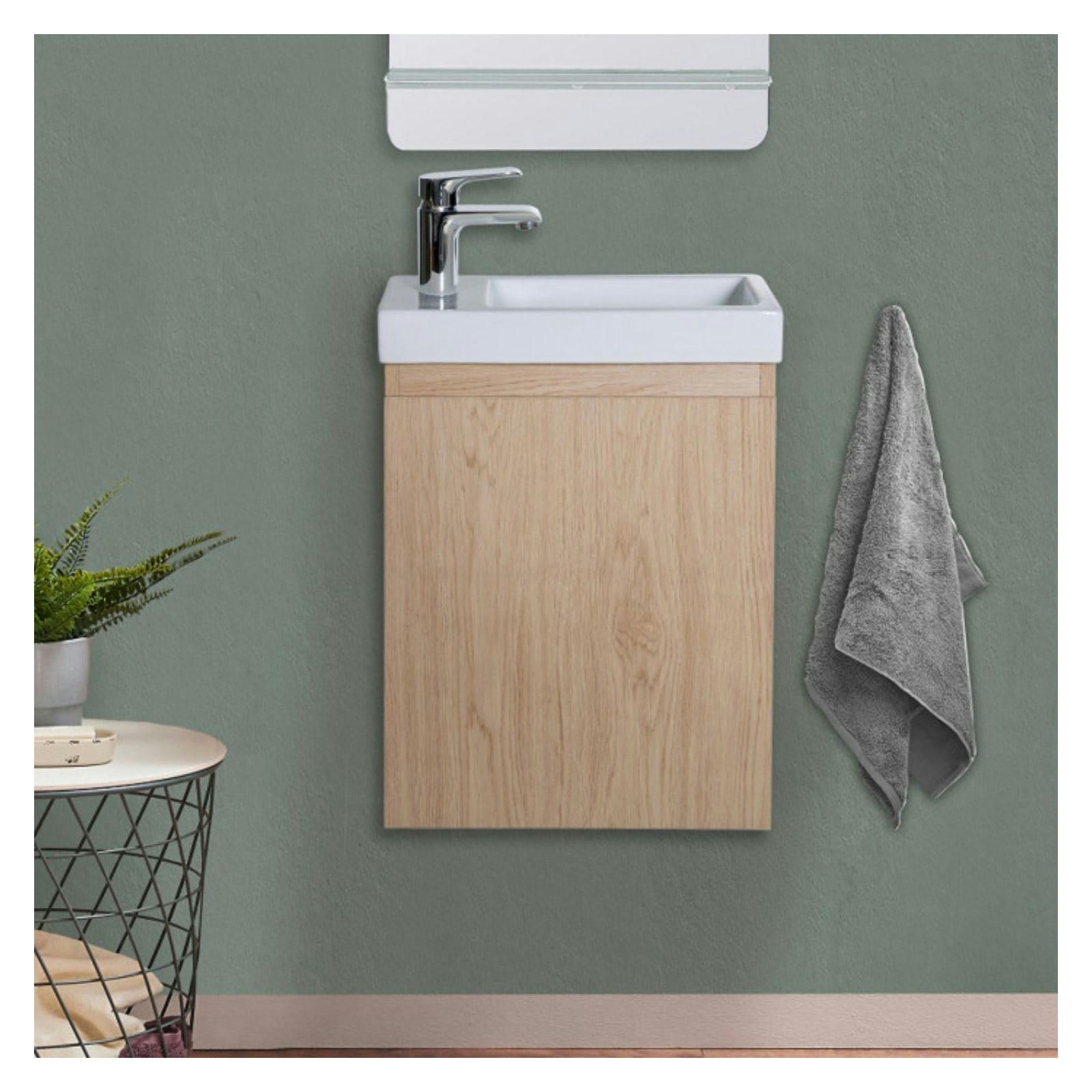 LISA - Meuble lave-mains  décor chêne + robinet chromé