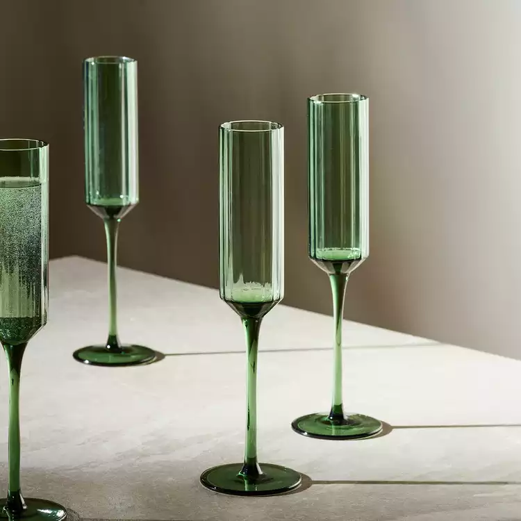 Habitat Green Wide Ribbed Set of 4 Champagne Flute