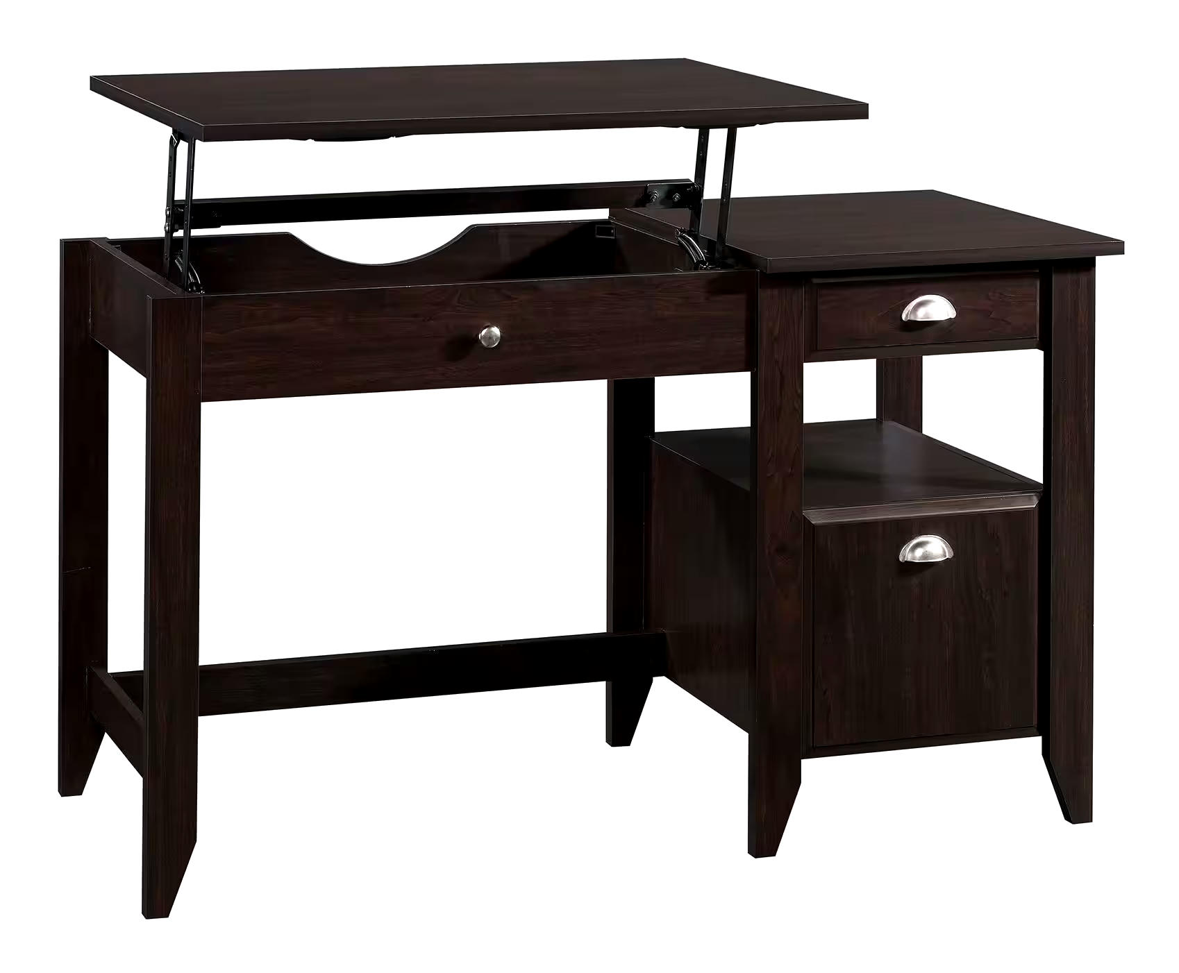 Sauder Shoal Creek Lift-Top Sit/Stand Home Office Computer Desk, Jamoca Wood Finish