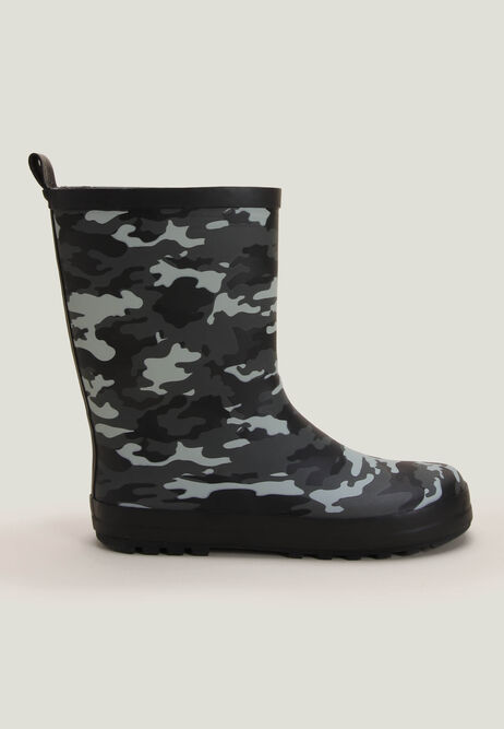 Older Boys Black Camo Print Wellies