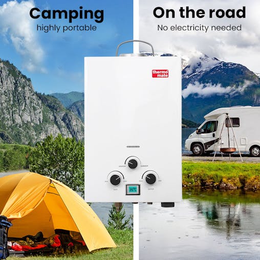 NNEMB Portable Gas Outdoor Camping Hot Water Heater System-with 12V Pump-Shower Head-White