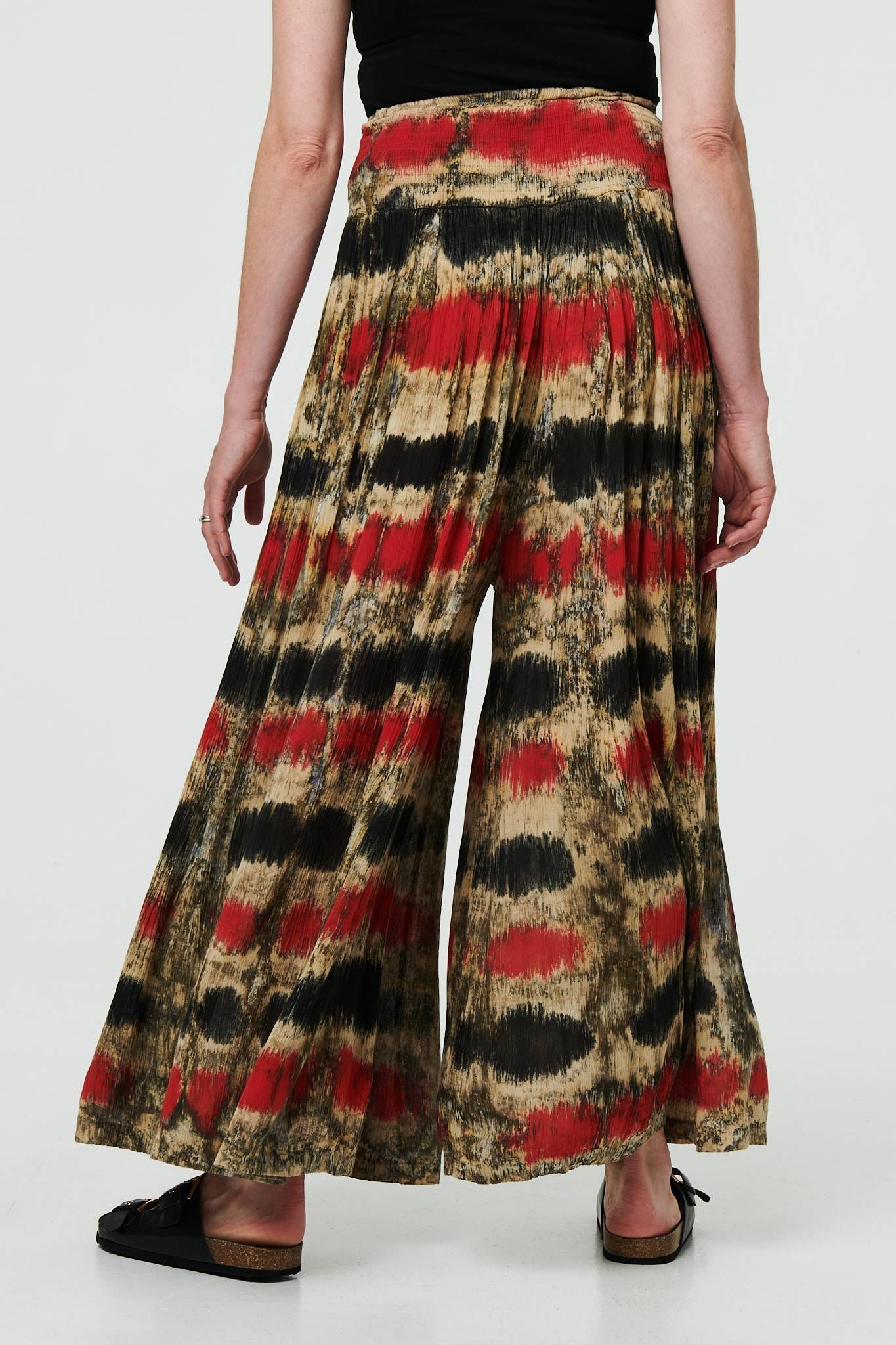 Izabel London Tie Dye Shirred High Waist Wide Trousers