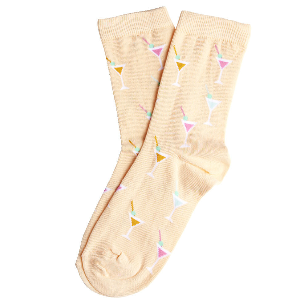 Chaussette femme polycoton tige longue beige motif cocktail T36/40