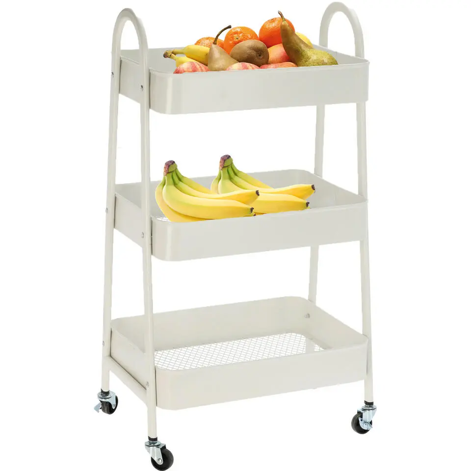 Keukentrolley - wit - metaal - 79x44x32 cm - 3 niveaus