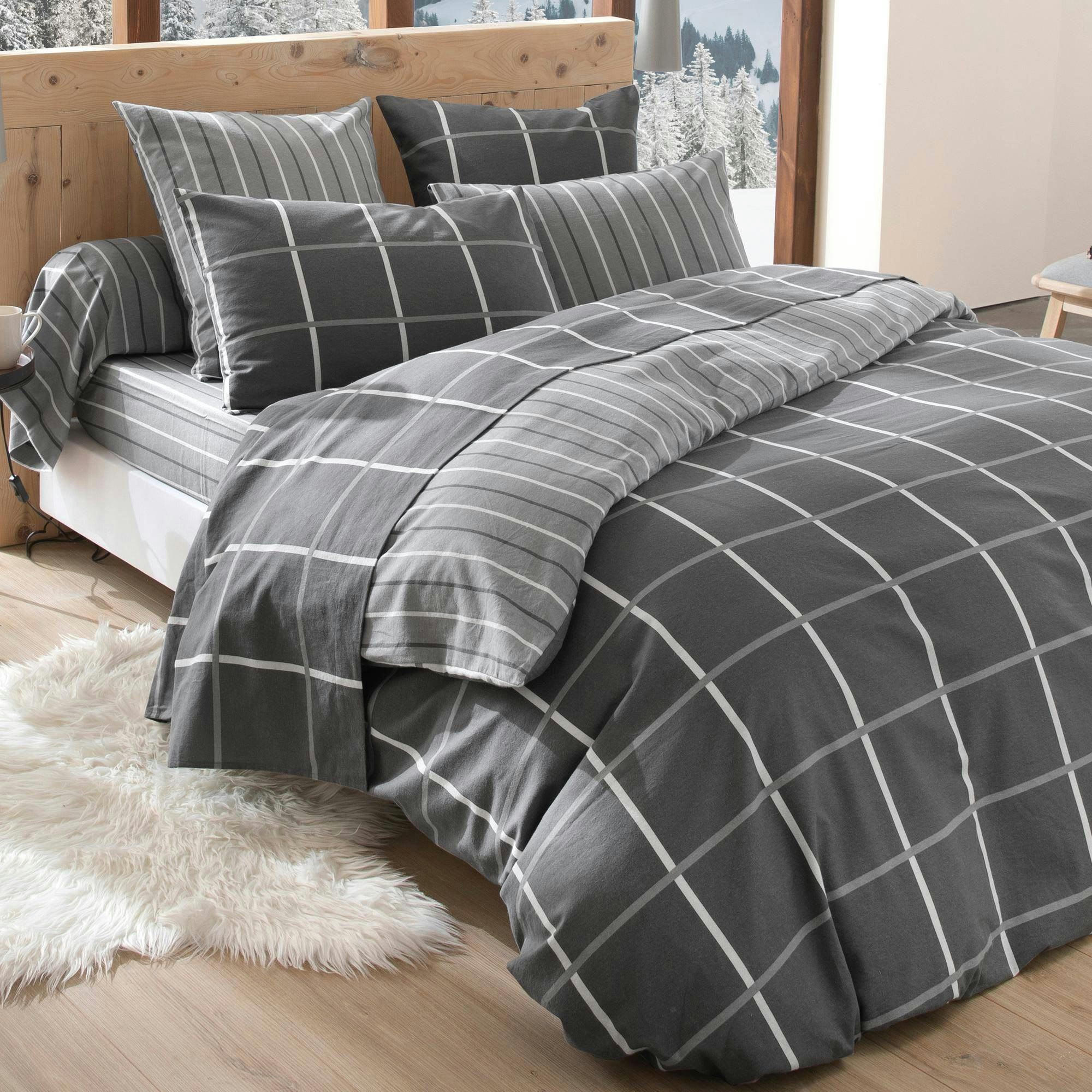 CARREAUX - Drap-housse 140x190x28 gris foncé en coton