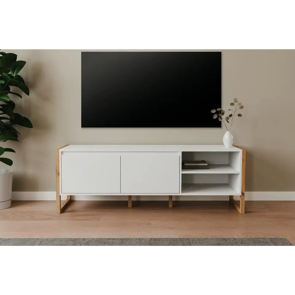 CALICOSY - TV-Meubel DENVER - Wit/eiken - 55x160x40 cm