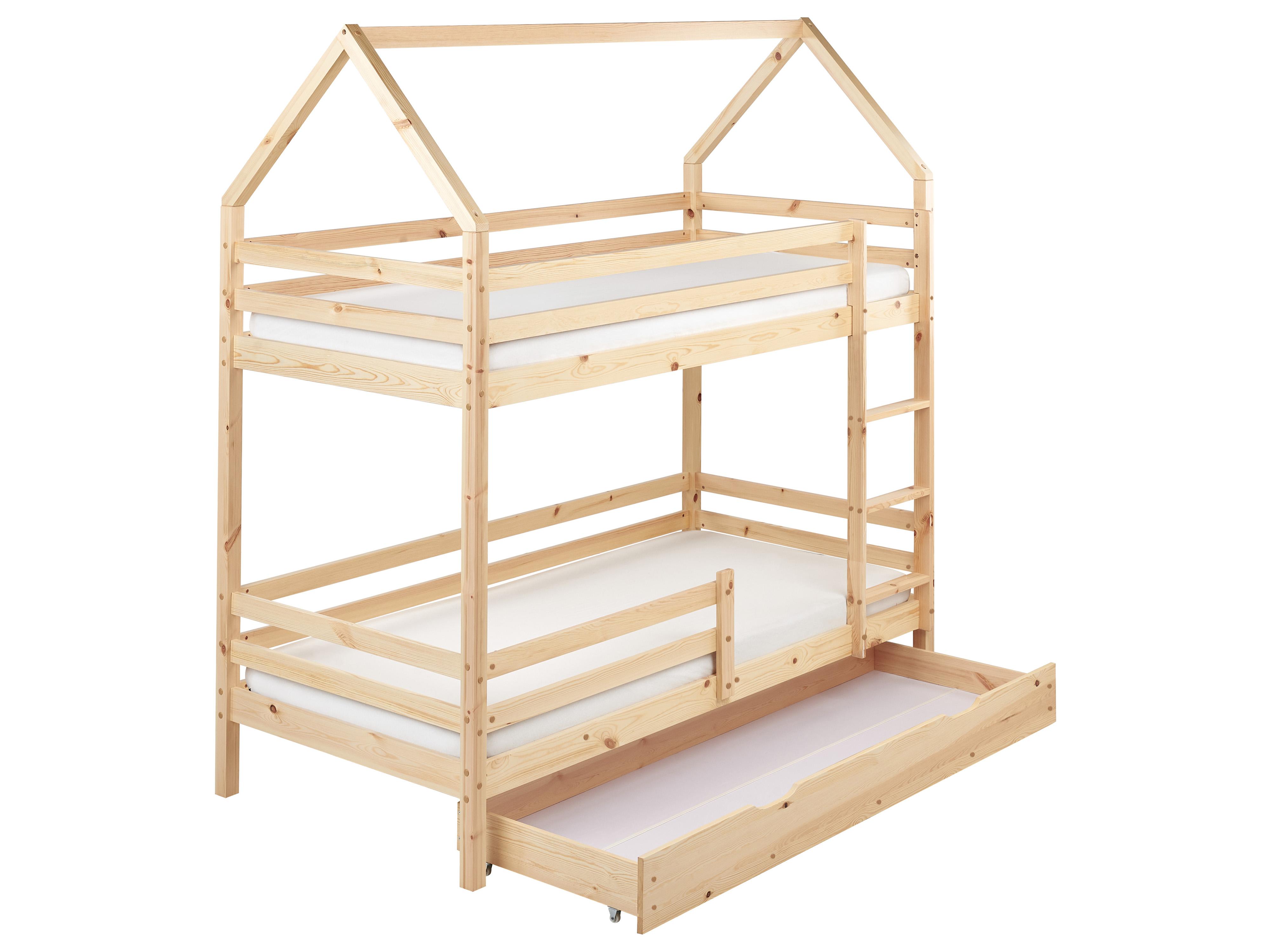 Bunk Bed with Drawers House Pine Wood GIRGOLS 90 x 200 cm (EU Single) with Storage Light Brown